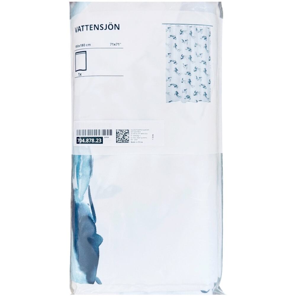 IKEA VATTENSJON Shower curtain, white blue/fish, 71x71 "